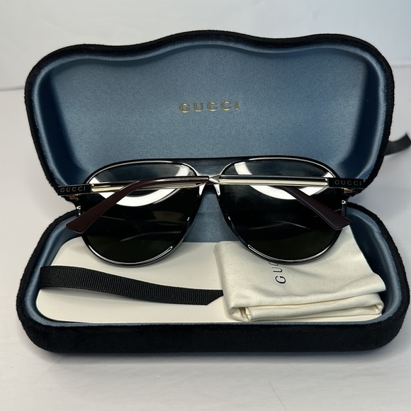 💯 - New - GUCCI GG0829SA 002 aviator sunglass black and ruthenium frame with… - Picture 15 of 16